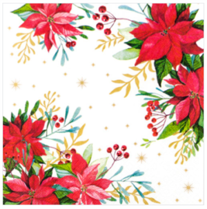 Servíettur Traditional poinsettia white 33x33 (12)